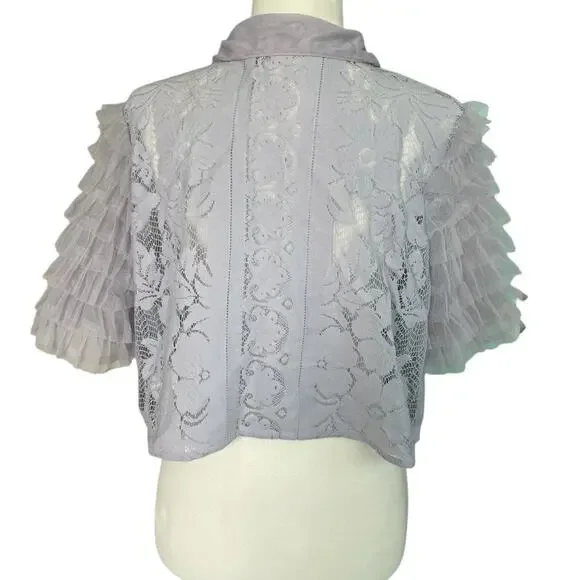 Free People Women’s Madonna Semi-Sheer Lace Cropped Top Blouse Lilac Size XL - Picture 5 of 9